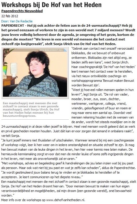 artikel uit Het Papendrechts Nieuwsblad 22 februari 2012